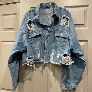 Distressed Crop Denim Jacket